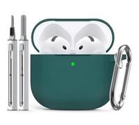 Inesore Compatible with Airpods 4 Cases Cover,Silicone Protective Case for Apple Airpods 4 Active Noise Cancellation, Support Wireless Charging and Front LED Visible, with Cleaner Pen, Deep Green