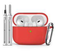 Inesore Compatible with Airpods Pro 2nd/1st Cases Cover, Silicone Protective Case for Apple Airpods Pro 2nd/1st Generation Charging Case with Keychain and Cleaner Pen, for Women Men(red)