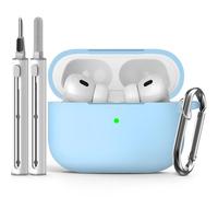 Inesore Compatible with Airpods Pro 2nd/1st Cases Cover,Silicone Protective Case for Apple Airpods Pro 2nd/1st Generation Charging Case with Keychain and Cleaner Pen,for Women Men (Sky Blue)