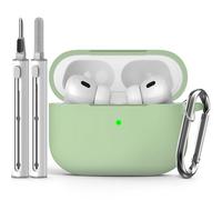 Inesore Compatible with Airpods Pro 2nd/1st Cases Cover, Silicone Protective Case for Apple Airpods Pro 2nd/1st Generation Charging Case with Keychain and Cleaner Pen, Pastel Green