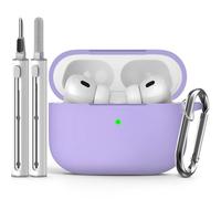 Inesore Compatible with Airpods Pro 2nd/1st Cases Cover, Silicone Protective Case for Apple Airpods Pro 2nd/1st Generation Charging Case with Keychain and Cleaner Pen, for Women Men(Purple)