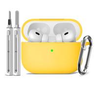 Inesore Compatible with Airpods Pro 2nd/1st Cover,Silicone Protective Case for Apple Airpods Pro 2nd/1st Generation Charging Case with Keychain and Cleaner Pen,for Women Men(Yellow)