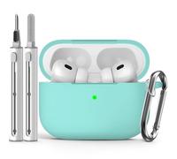 Inesore Compatible with Airpods Pro 2nd/1st Cover, Silicone Protective Case for Apple Airpods Pro 2nd/1st Generation Charging Case with Keychain and Cleaner Pen, for Women Men(Mint Green)