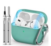 Inesore Compatible with Airpods Pro Case Cover,Magnetic Lid Lock Silicone Protective Case for Apple Airpod Pro 2nd/1st Generation Cases with Keychain and Cleaner Pen (Green-M)