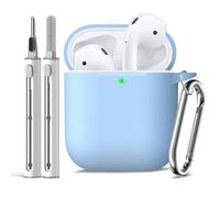 Inesore Compatible with AirpodsCase Cover, Soft Silicone Protective Case for Apple AirPods 2nd/1st Generation Charging Case with Keychain and Cleaner Pen, for Women Men-Sky Blue