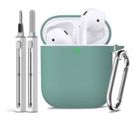 Inesore Compatible with AirpodsCase Cover, Soft Silicone Protective Case for Apple AirPods 2nd/1st Generation Charging Case with Keychain and Cleaner Pen, for Women Men-Green