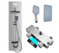 INEX EUROPA Colonna doccia termostatica con display digitale - Colonna bagno nero grigio titanio con altezza regolabile - Doccia a cascata e getto concentrato - Colonna moderna di facile installazione