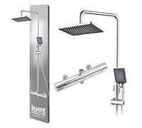 INEX EUROPA Colonna Doccia Termostatica Cromo Lucido 2 Modalità - Doccetta a Mano e Soffione Quadrato - Sistema Doccia Termostatico con Valvola di Sicurezza e Garanzia di 10 Anni