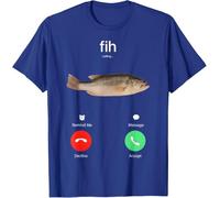 iNexTone Fih Calling Remind Me Message Decline Accept Phone Call Fish T-Shirt, Blu, XL