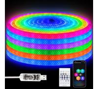 iNextStation Striscia LED Neon RGB 5M, 5V USB Strisce LED Smart IC, IP67 Impermeabile Luci Luminosa, Tubo con Sincronizzazione Musicale Timer Telecomando Controllo APP per Camera Bar Festa Decorare