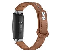 INF Cinturino per orologio per Fitbit Inspire 2 cinturino marrone in vera pelle con bottone in metallo