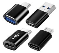 INF Set di 4 adattatori USB-C, USB 3.0 e micro USB per una migliore compatibilità, nero, ABS, OTG, Plug and Play