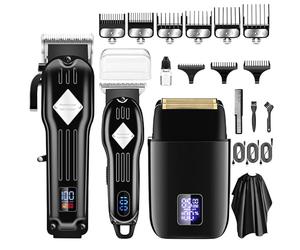 INF Set tagliacapelli e regolabarba professionale, 3 livelli regolabili, schermo LED intelligente, lame affilate in acciaio inossidabile, motore potente