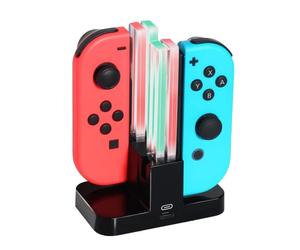 INF Stazione di ricarica per Nintendo Switch con indicatore LED, caricabatterie Joy-Con 4 in 1 con cavo di ricarica USB C, nero
