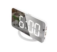 INF Sveglia digitale con vetro a specchio/bianco, orologio da tavolo dal design moderno con numeri LED