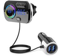 INF Trasmettitore FM senza fili per auto, Bluetooth 5.0, adattatore Bluetooth con caricatore USB, connettore AUX e LED