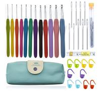INF Uncinetto Set 12 Pezzi Colorato Ergonomico Gomma Morbida Impugnatura Comoda Kit Uncinetto Ferri da Maglia Attrezzo Domestico con Custodia Portatile, Uncinetto, Segnapunti e Metro a Nastro