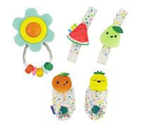 Infantino Set regalo per il primo bambino con sonagli da polso, sonagli per piedi, sonagli gommosi e dentini, multicolore a tema frutta, set di 3 pezzi per bambini dai 0 mesi in su