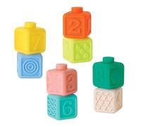 Infantino Squeeze & Stack - Set di 8 Blocchi Morbidi Colorati Testurizzati con Numeri e Texture sensoriali, Senza BPA, dai 6 Mesi in su