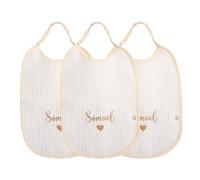Infants - Set Bavaglino personalizzato con nome ricamato - 3 Pezzi in 100% Cotone 35 * 25 cm - Per Neonati e Bambini - Idea Regalo per la nascita di un bimbo o bimba - Made in Italy (Panna)
