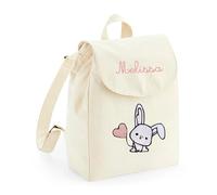 Infants - Zainetto Personalizzato con Nome e Disegno per Bambino e Bambina - 100% Cotone Organico - Chiusura con Laccio e Bottone - Zaino da viaggio o per l'Asilo - Made in Italy (Naturale)