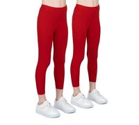 infatti 2-Pack Leggings per Ragazze Traspiranti in Tessuto di Cotone Pantaloni alla Moda per Bambini Comodi Pantaloni per Bambine Sportivi Balletto Scuola Ginnastica, Rosso 10 Anni (140 cm)