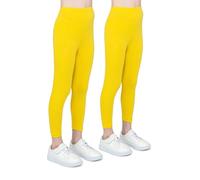 infatti 2-Pack Leggings per Ragazze Traspiranti in Tessuto di Cotone Pantaloni alla Moda per Bambini Comodi Pantaloni per Bambine Sportivi Balletto Scuola Ginnastica, Giallo 10 Anni (140 cm)