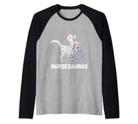 Infermiera Dinosauri Clinica RN Divertente Infermieristica Dino Dottore T-Rex Maglia con Maniche Raglan