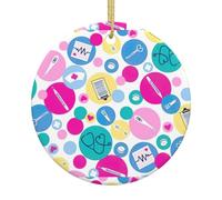 Infermiera sveglia che stampa l'albero di Natale ceramico rotondo a 2,9 pollici che appende con le corde dell'oro per la decorazione e il regalo di festa