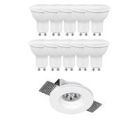 inferramenta Kit Illuminazione Completo: 10 Lampadine LED GU10 10 W 6000 K + 10 Portafaretti Incasso Slim in Gesso Ceramico Quadrati o Rotondi (Portafaretto Rotondo)