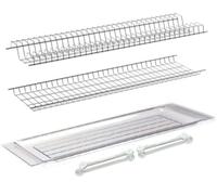 inferramenta Scolapiatti per Pensili Cucina | Kit con Griglie in Acciaio Cromato + Vaschetta Raccogligocce + Staffe | Porta Piatti e Bicchieri | Diverse Misure (86 CM PER PENSILI DA 90)
