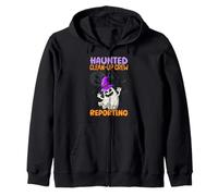 Infestato Clean-Up Crew Reporting School Janitor Halloween Felpa con Cappuccio
