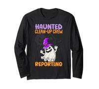 Infestato Clean-Up Crew Reporting School Janitor Halloween Maglia a Manica