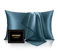 INFIIXSO Confezione da 2 federe in seta di gelso, di dimensioni standard, ultra lisce e morbide, per capelli e pelle, traspiranti, rinfrescanti, con cerniera nascosta (Bluesteel, 50 x 66 cm)