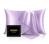 INFIIXSO Confezione da 2 federe in seta di gelso, di dimensioni standard, ultra lisce e morbide, per capelli e pelle, traspiranti, rinfrescanti, con cerniera nascosta, color lavanda, 51 x 66 cm