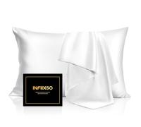 INFIIXSO Set di 2 federe in seta di gelso, con cerniera nascosta, 50 x 76 cm, ultra lisce e morbide, rinfrescanti, per chi dorme al caldo, set di 2 federe per cuscini in seta di gelso (bianco, 2 pezzi