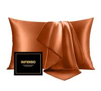 INFIIXSO Set di 2 federe in seta di gelso, per capelli e pelle, queen size, con cerniera nascosta, 50 x 76 cm, ultra lisce e morbide, per chi dorme al caldo (arancione, 2 pezzi)