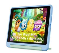 INFILAND Custodia per Bambini per iPad 6ª/5ª Gen (2018/2017), iPad Air 2 (9,7"), Cover Antiurto Morbida con Maniglia e Supporto, Protezione Resistente e Carina (Sky Blue-Mint)