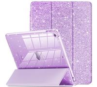 INFILAND Custodia per iPad 10,2" 7a/8a/9a Generazione 2019-2021, Cover Glitterata con Retro Trasparente, Portapenne per Bambine e Ragazze, Viola Lavanda