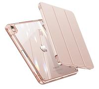 INFILAND Custodia per iPad Air 6a/5a/4a generazione (2023/2022/2020) 10,9 pollici con retro e cornice in cristallo [ anti ingiallimento ] con supporto per stilo, Oro rosa