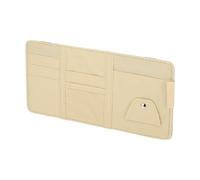 INFINAUTO Organizzatore per Parasole Auto, Tasca Portaoggetti per Parasole Auto Senza Cerniera con Fessura Elastica con Porta Occhiali da Sole Carte Patente Organizzatore in Ecopelle Beige