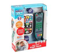 Infini Fun - My Duo High-Tech telefono + telecomando - 1 telecomando trilingue francese/inglese/spagnolo e 1 telefono ultra realistico! - Giocattoli d'imitazione Multi-apprendimento da 12 mesi