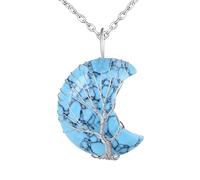 INFINIONLY Albero della vita intrecciato a mano con luna collana ciondolo creativo pietra di luna/ossidiana/occhio di tigre/turchese/quarzo rosa collane e catena in acciaio inox moda donna uomo