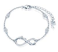 INFINIONLY Bracciale da donna da ragazza, bracciale in argento 925, bracciali con simbolo dell'infinito con drago fortunato, decora diamanti, cuori o stelle, zircone, argento, bracciale drago