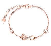 INFINIONLY Collana Bracciale Orecchini da donna ragazza, Parure di gioielli donna in argento 925, collane bracciali orecchini di simbolo infinito con fiore di rosa, zircone intarsiato, oro rosa