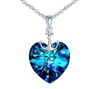 INFINIONLY Collana con Cuore di Cristallo, Argento 925, Ciondolo a Cuore con Cristallo dell'Oceano, Mini Ancora, Zircone, Catena da 45cm, Blu Oceano