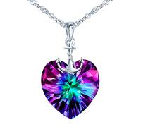 INFINIONLY Collana cuore di cristallo da donna e ragazza, Collana in argento 925, Ciondolo cuore, Pendente in cristallo cuore dell'Oceano, con mini ancora, con zircone, catena da 45cm, colorato