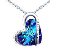 INFINIONLY Collana di cristallo Cuore dell'Oceano, Pendente cuore da donna, in argento 925, Collana di cristalli blu oceano, circondato di cuore irregolare, "I love u forever", catena da 45cm