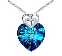 INFINIONLY Collana di cristallo Cuore dell'Oceano, Pendente cuore da donna, in argento 925, Collana di cristalli blu oceano, con mini cuore, Lunghezza catena 45cm, Intarsiato con zircone lucido