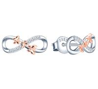INFINIONLY Collana e Orecchini da donna ragazza, Parure di gioielli in argento 925, Simbolo dell'infinito in argento intarsiato con farfalle in oro rosa, Zircone, Processo di galvanica bicolore